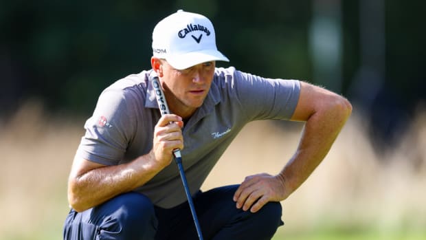 Alex Noren reads a green during a PGA Tour event.